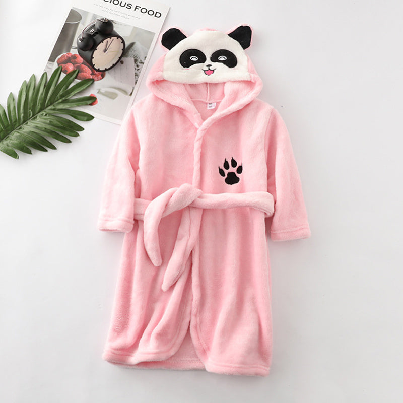 Girls Cartoon Hooded Flannel Lace-up Bathrobe