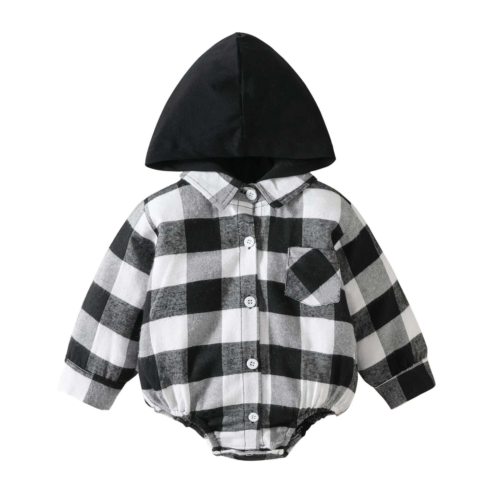 Baby Clothing Christmas Baby Plaid Button Hooded Jumpsuit