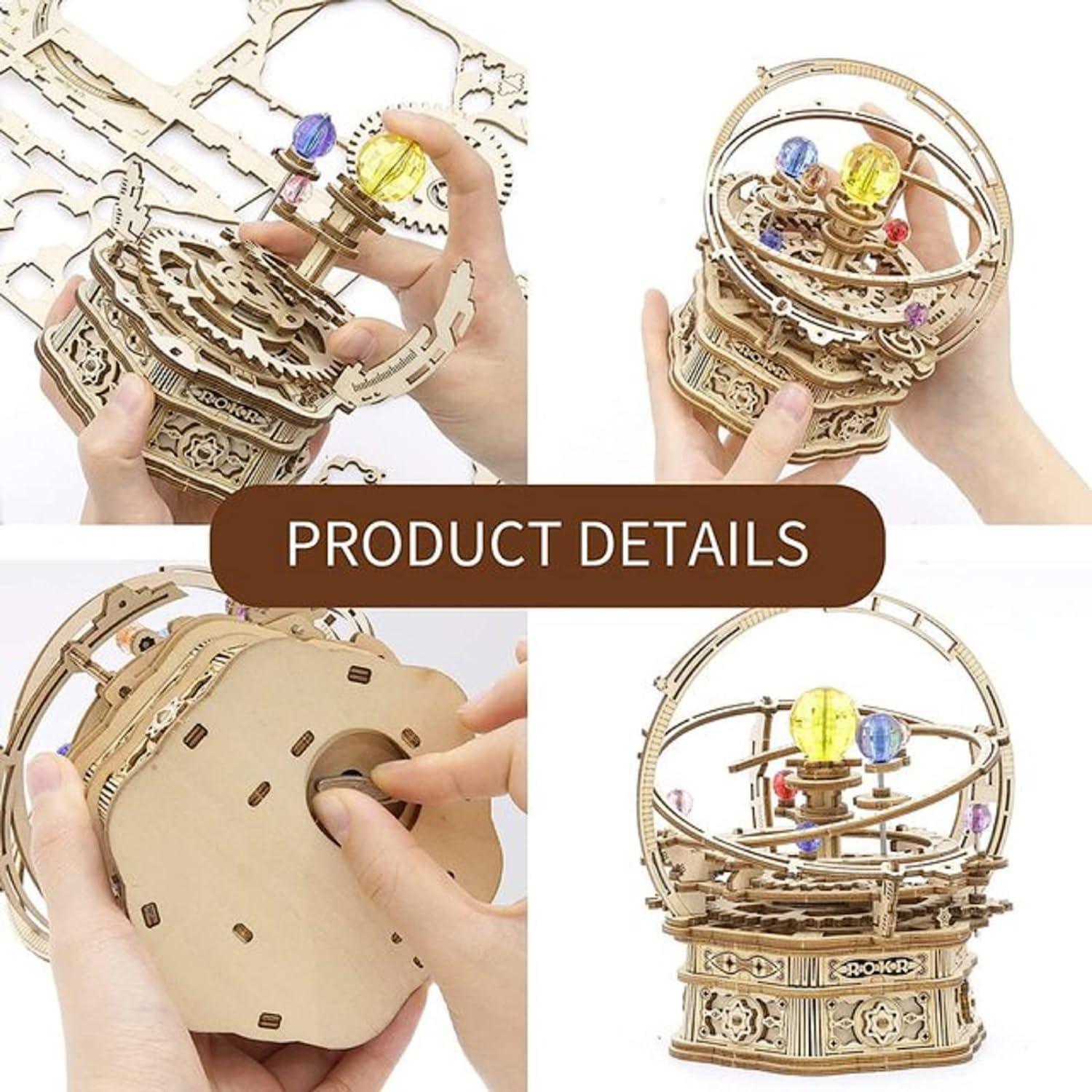 ROKR Rotating Starry Night Mechanical Music Box 3D Wooden Puzzle Assembly Model Building Kits Toys For Children Kids - AMK51 - Nioor