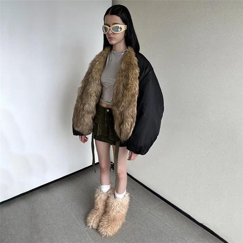 Fashion Fur Collar Cardigan Long Sleeve Coat For Women - Nioor