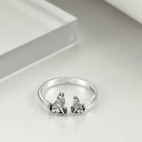 Sterling Silver Wolf Rings Mother and Child Open Adjustable Size Rings - Nioor