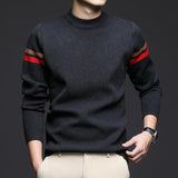 New Middle-aged Simple Striped Letters Jacquard Bottoming Shirt Sweater - Nioor