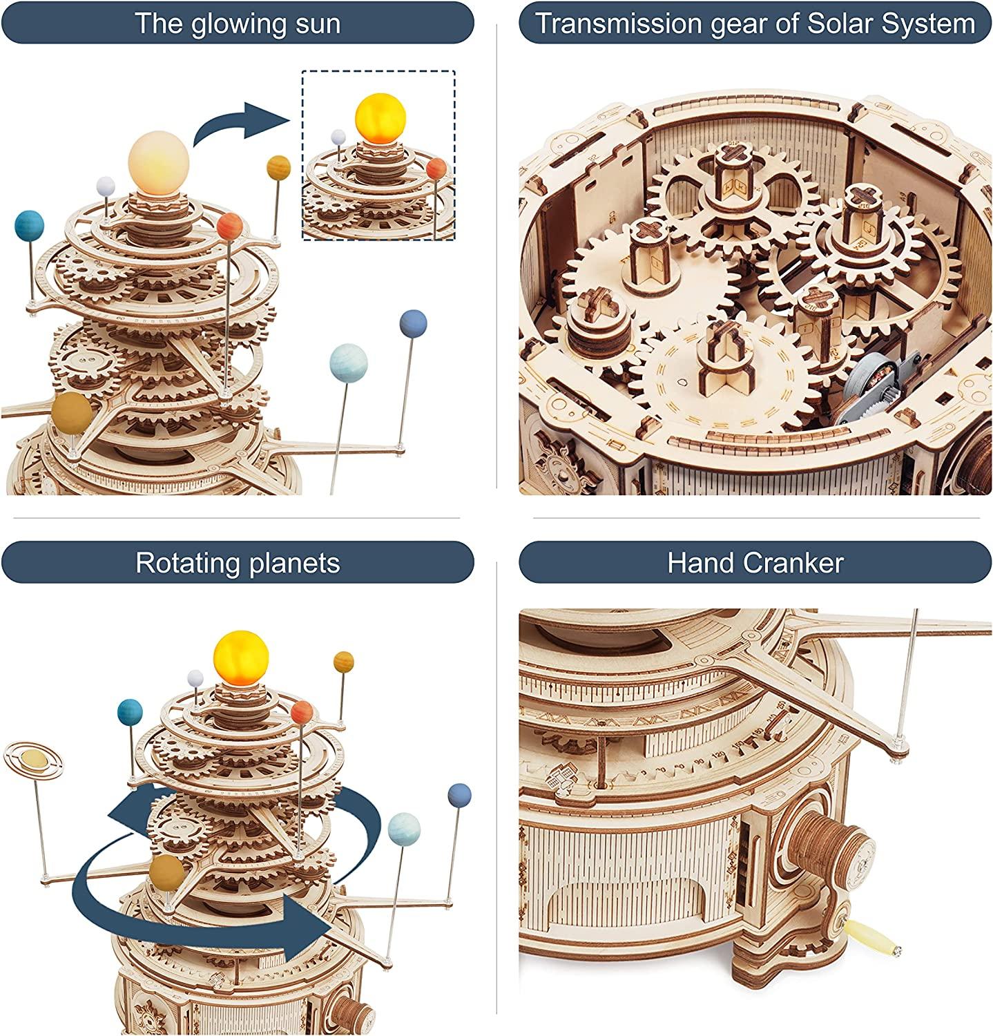 Robotime ROKR 316PCS Rotatable Mechanical Orrery 3D Wooden Puzzle Games Assemble Model Building Kits Toys Gift For Children Boys - Nioor