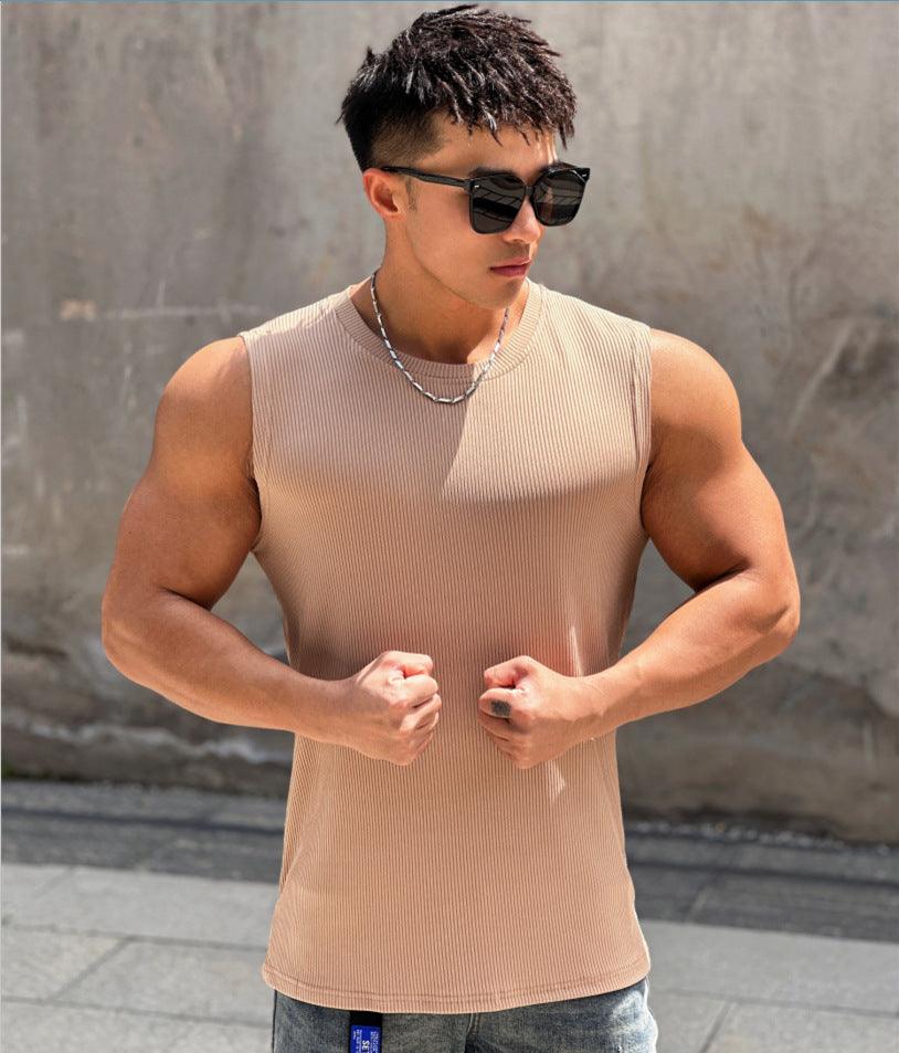 Summer Workout Vest Exercise Sleeveless Round Neck Striped Quick-drying Breathable Basketball Running Training Clothing Men - Nioor