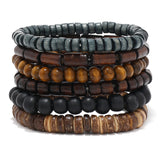 Simple Men's Multi-layer Wooden Bead Beaded Bracelet Suit