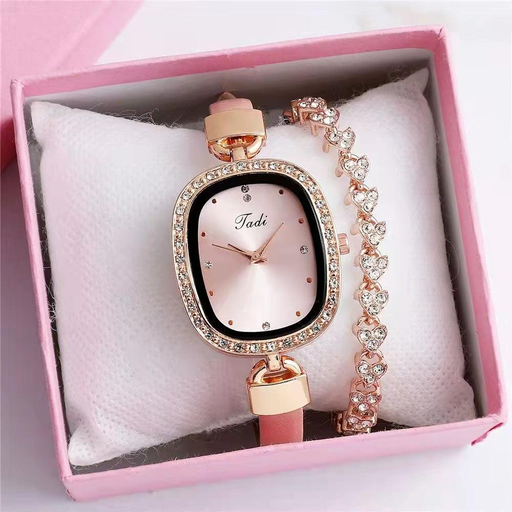 Women's Watch Bracelet Suit Two-piece Women's Quartz Watch Diamond Rhinestone Thin Belt Fashion Watch - Nioor