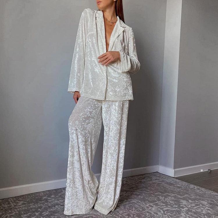 Early Spring Long Sleeve Loose Drooping Top Wide Leg Trousers Homewear - Nioor