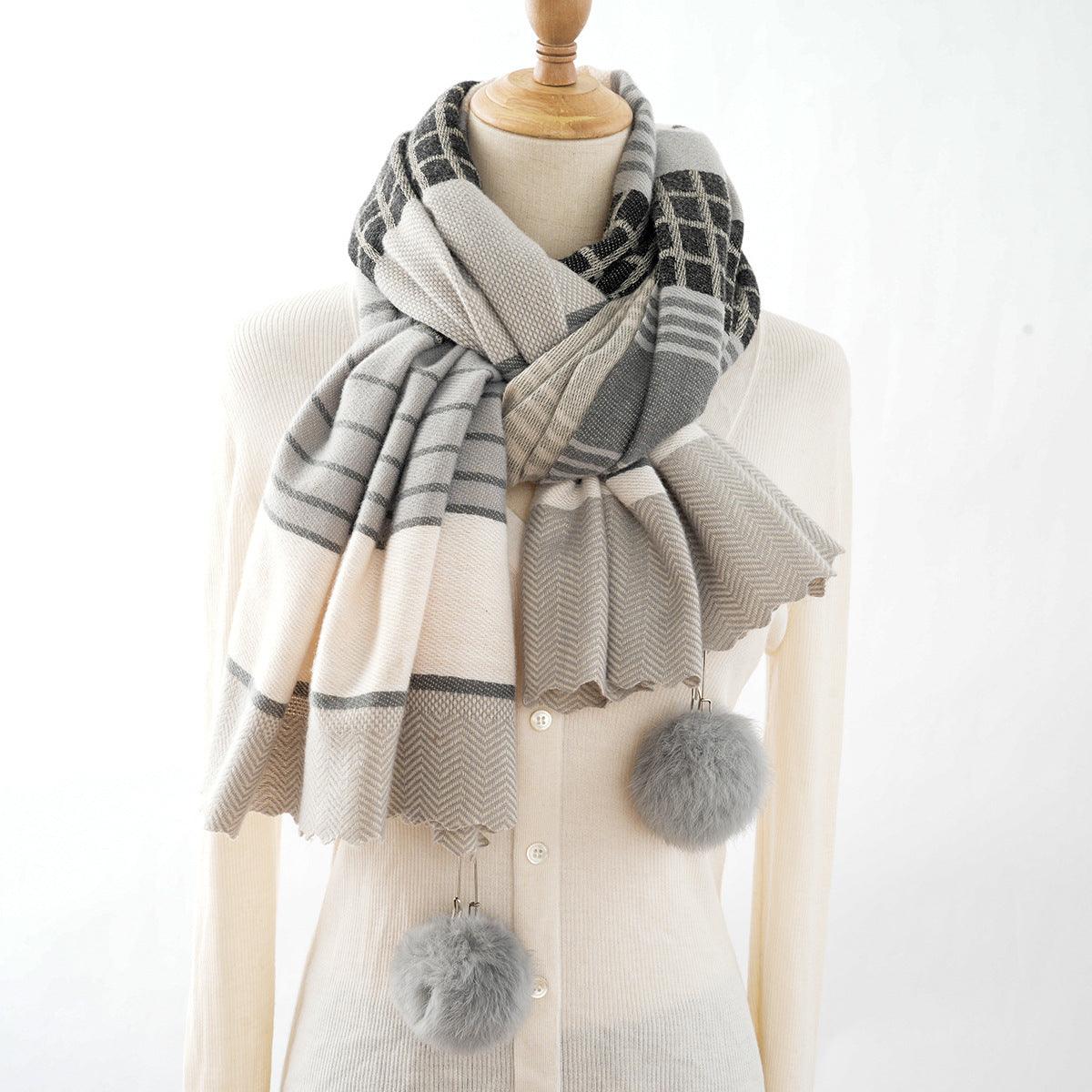 Cashmere Plaid Striped Jacquard Thickened Scarf - Nioor