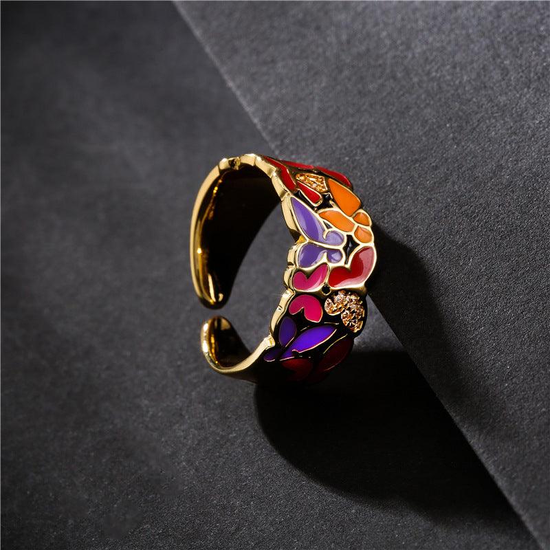 Fashionable Personality Dripping Copper Micro-inlaid Zircon Butterfly Ring Female - Nioor