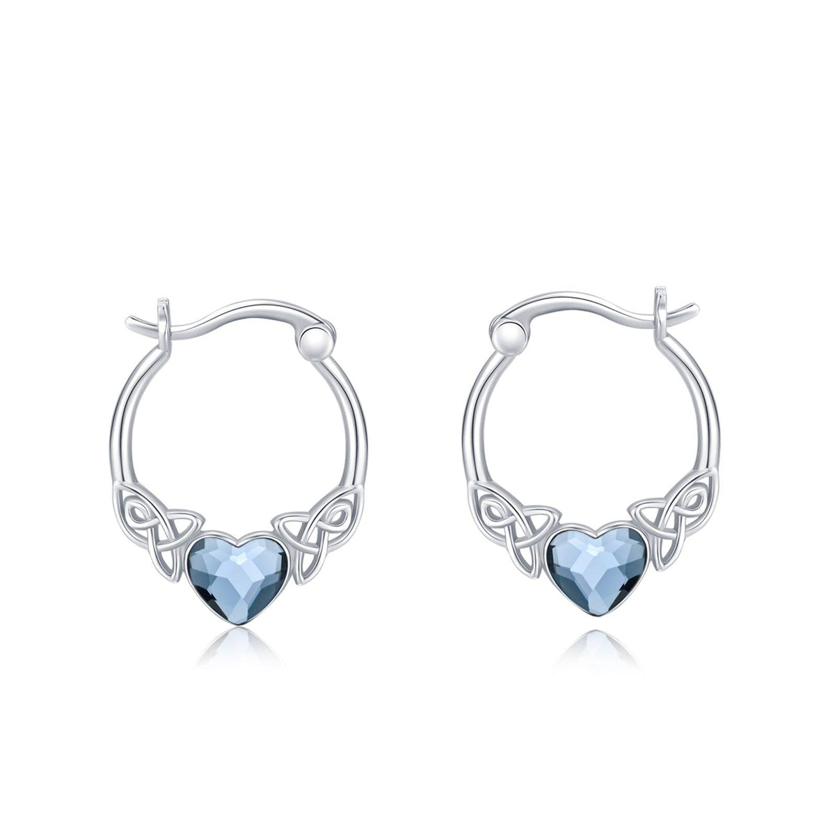 925 Sterling Silver Austrian Crystal Irish Celtic Love Heart Hoop Earrings - Nioor