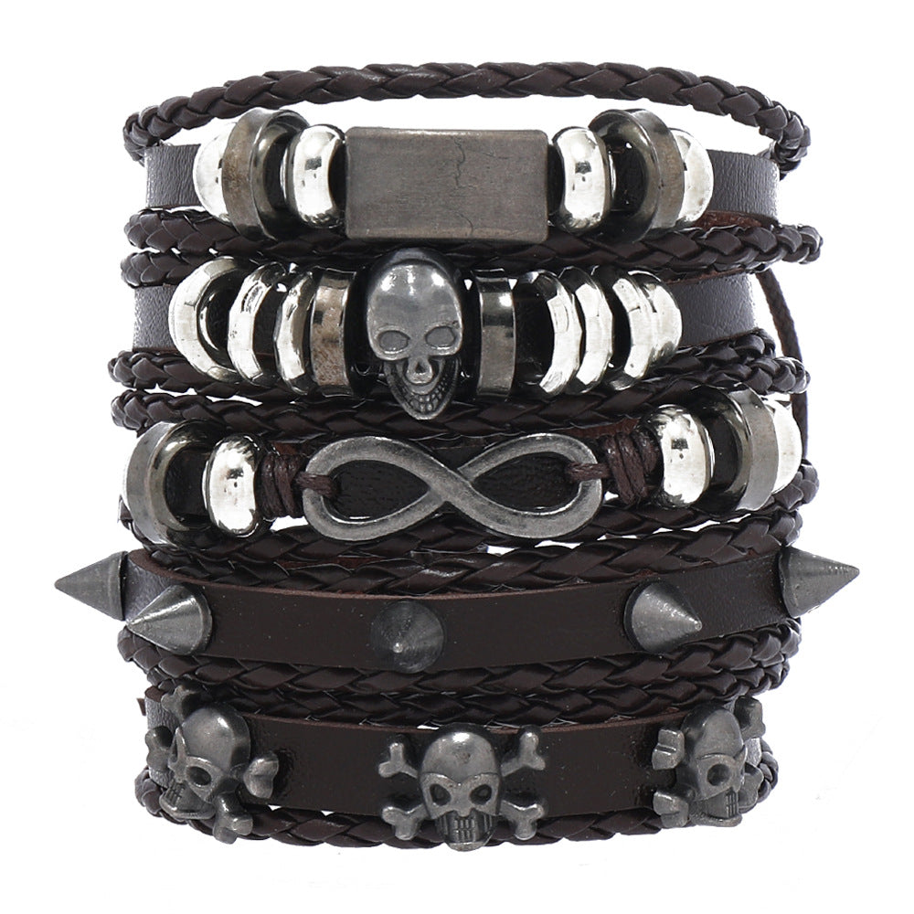 Skull 8-word Alloy Accessories Five-piece Cowhide