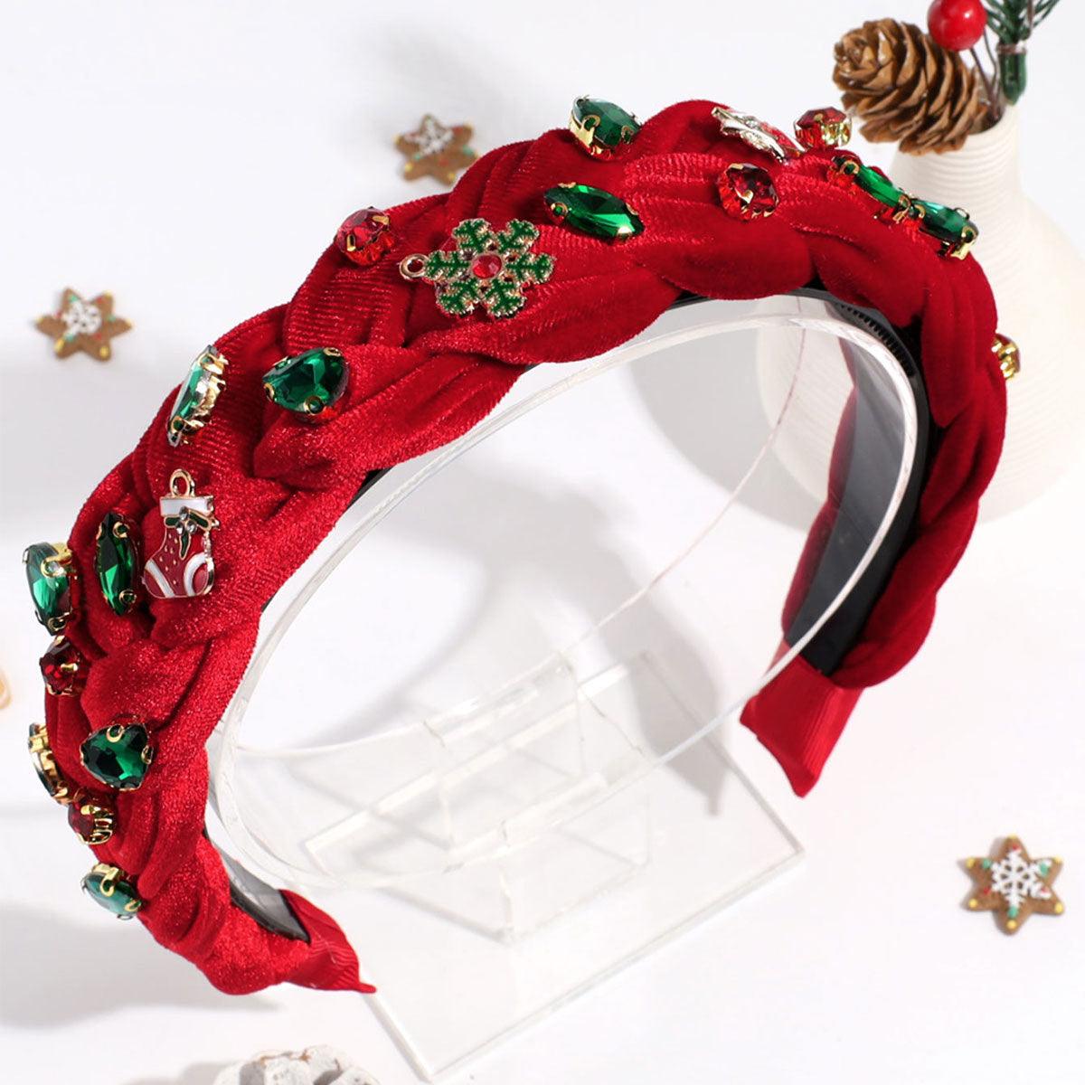 Snowflake Light Luxury All-match Hair Accessories Christmas Wide-brimmed Twist Braid Rhinestone Headband - Nioor