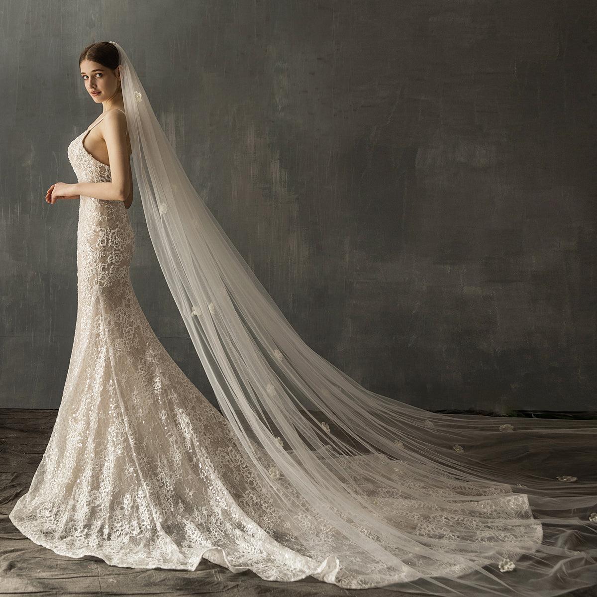 Bridal Church Wedding Pearl Long Tail Tulle - Nioor