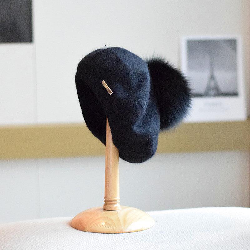 Japanese Style Angola Rabbit Fur Hat Women - Nioor