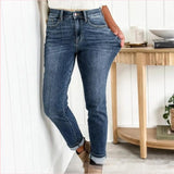 Women's Fashionable Simple High-grinding Elastic Plus Size Jeans - Nioor