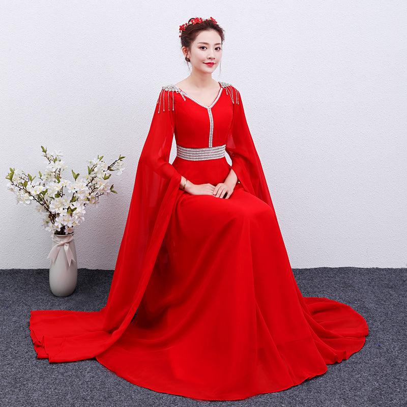 The Red Long Guzheng Performance Dress Is Elegant And Slim - Nioor