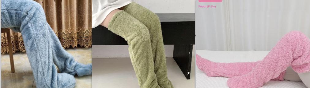 Over Knee High Fuzzy Long Socks Winter Warm Cold Leg Knee Joint Cold-proof Stockings Home Floor Sleeping Socks - Nioor