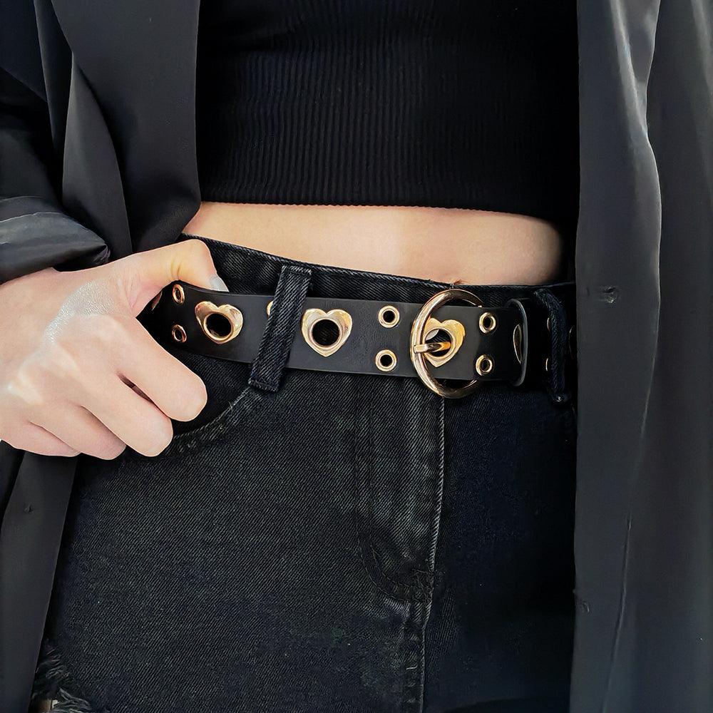 Sexy Punk Style Metal Air Eye Belt For Women With Jeans Skirt Hip Hop Heart Cutout Black Belt - Nioor