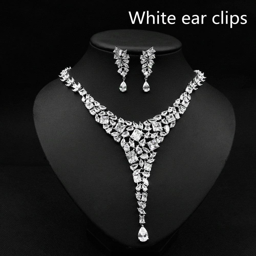 Colorful Zircon Necklace Set Wedding Dress Wedding Earring Accessories - Nioor