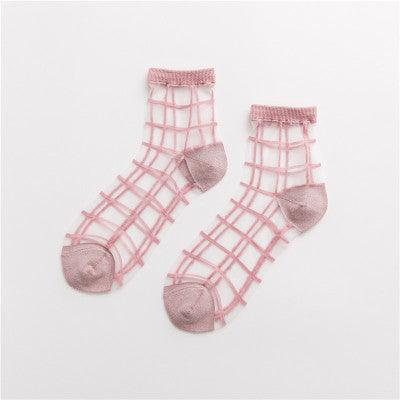 Spring And Summer New Women's Socks Japanese Style Plaid Ultra-thin Transparent - Nioor