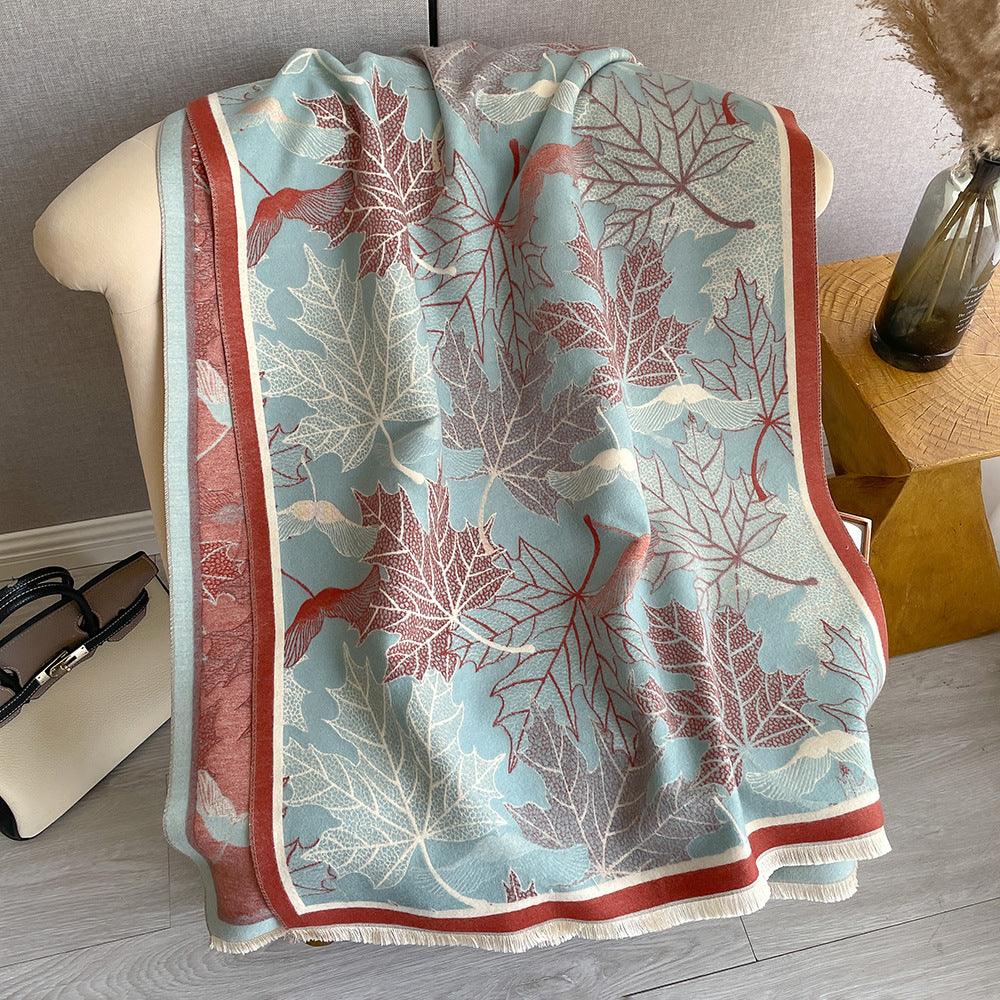 Artificial Cashmere Scarf Women's Elegant New Maple Leaf Printed Shawl - Nioor