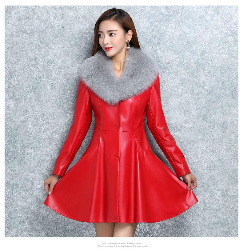 Women's Faux Fox Fur Collar Fur Coat - Nioor