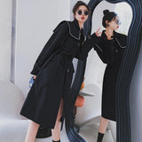 Black Navy Collar Trench Women's Mid-length Spring This Year's Popular High-end Chic Coat - Nioor