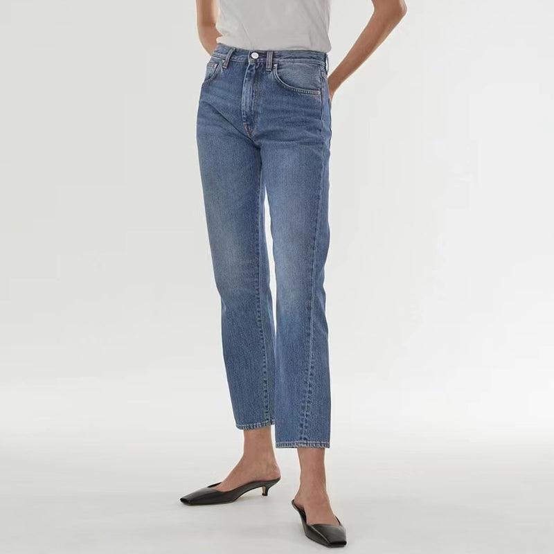 European And American High Waist Stretch Twisted Straight Cropped Jeans - Nioor