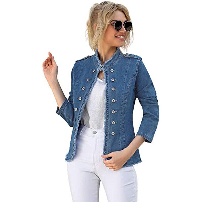 Single-breasted Solid Color Denim Coat - Nioor