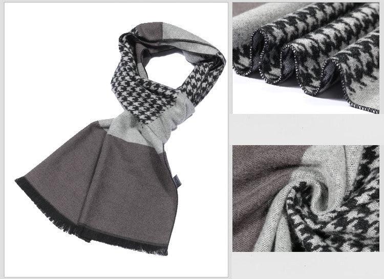 Fall Winter Men Student Plaid Minimalist Houndstooth Scarf - Nioor