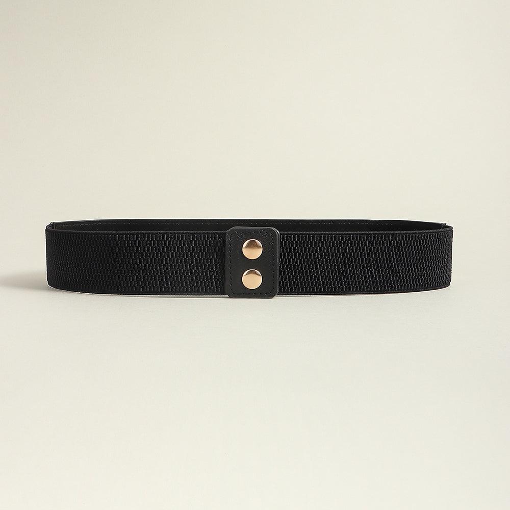 Punk Gold Rivet Chain Women's Belt Women's Elastic Stretch Wide Waist Corded Waist Black Slim Belt - Nioor