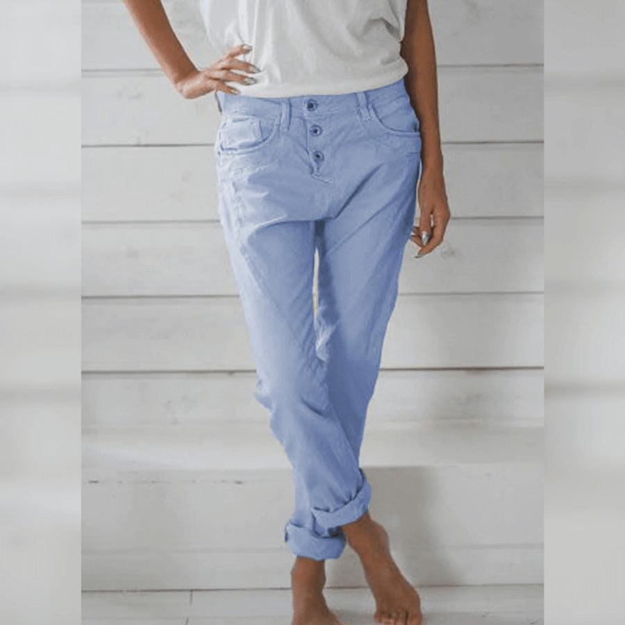 Solid Color Cotton And Linen Fashion Loose High Waist Casual Trousers - Nioor