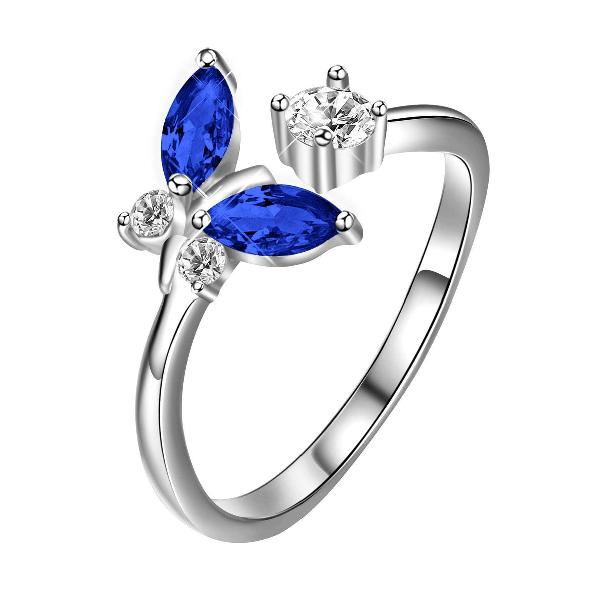 925 Sterling Silver Butterfly Ring with Sapphire Blue Crystal - Nioor