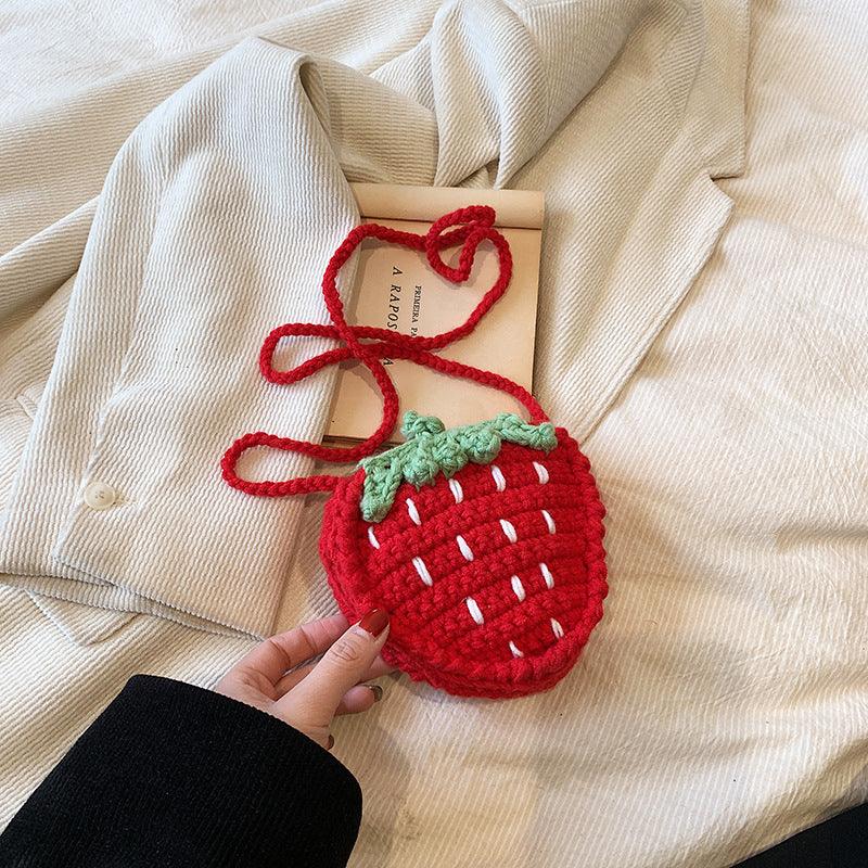 Handmade Knitted Children's Wool Cute Strawberry Crossbody Bag - Nioor