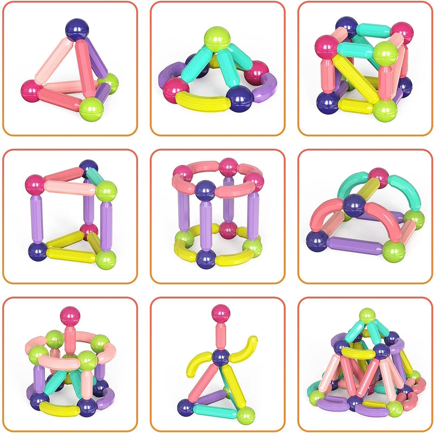 Magnetic Building Blocks Set For Kids Ages 3, STEM Construction 3D Stacking Magnetic Toys For Boys And Girls,Magnetic Sticks And Balls Game Set For Kid Is Early Educational Learning 128PCS. - Nioor