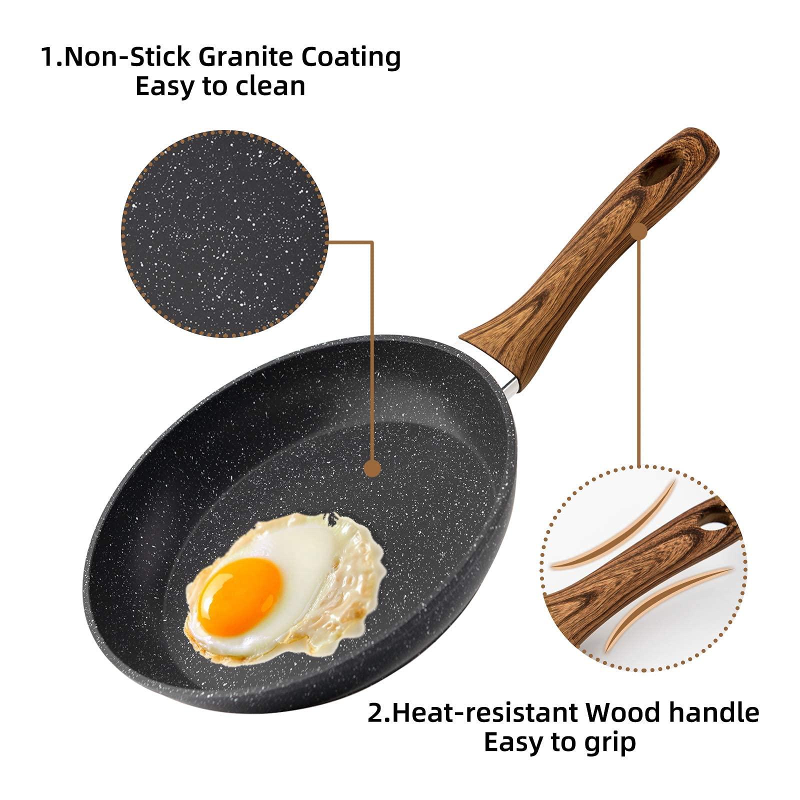 Egg Frying Pan Non Stick 20cm 8 Inch, Induction Wok For Steak Bacon Hot-Dog Burgers, Forged Aluminum Woks Nonstick Anti-Scratch Coating Anti-scalding Handle Design Bann - Nioor