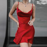 Elegant Pockets Collar Satin Basic Backless Suspender Dress - Nioor