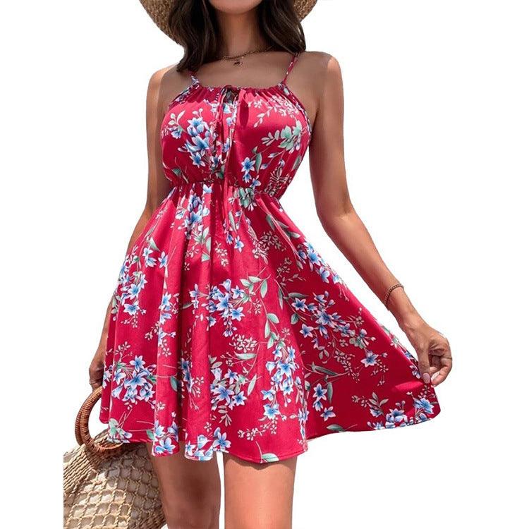 Elegant Sleeveless Dress Pullover Print Elastic Waist - Nioor