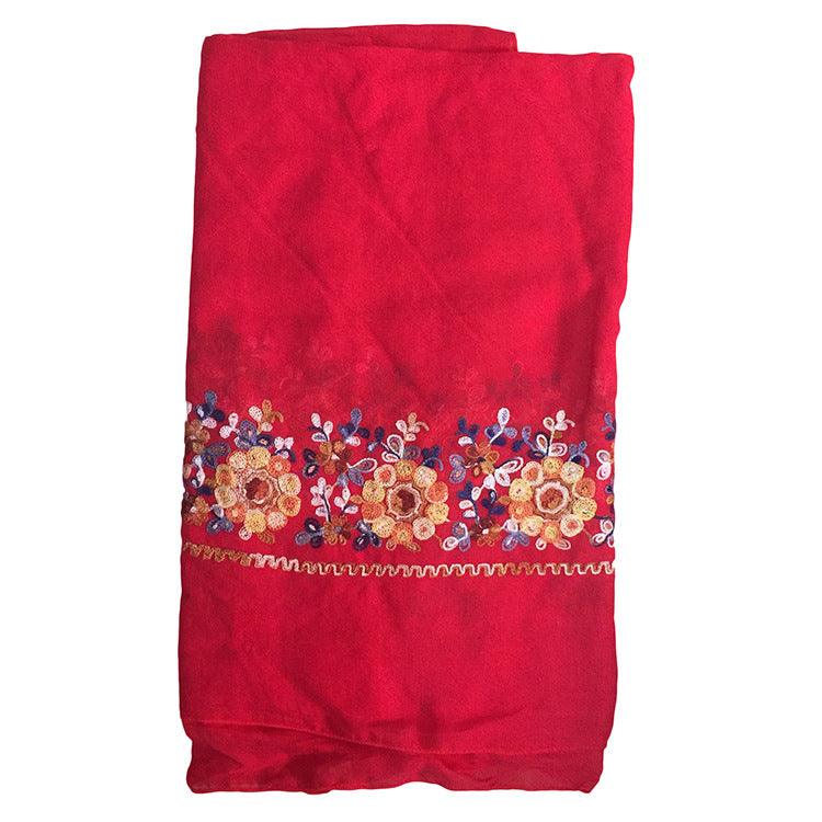 Embroidered Cotton And Linen Scarf Shawl - Nioor