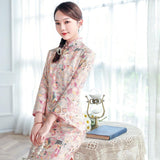 Embroidered Sequins Vintage Standing Neck Cheongsam - Nioor