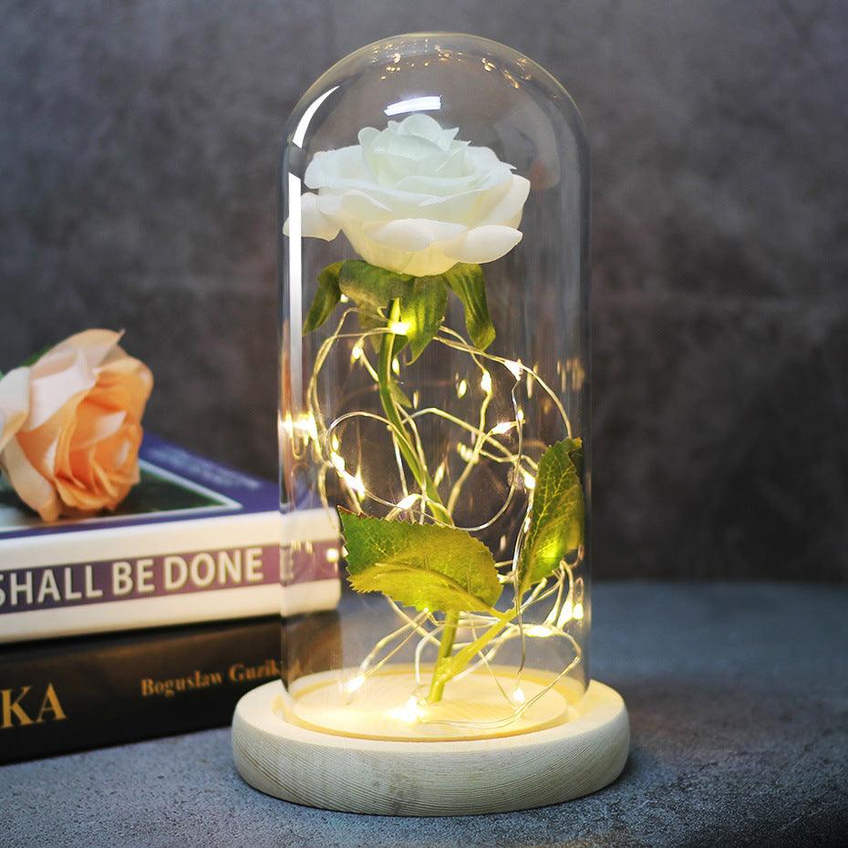 Enchanted Forever Rose Flower in Glass LED Light Christmas Decoration - Nioor