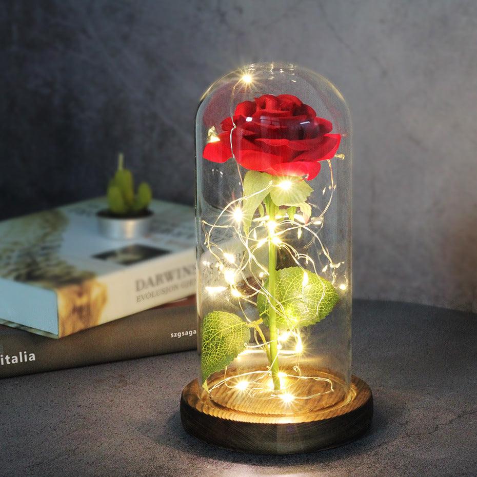 Enchanted Forever Rose Flower in Glass LED Light Christmas Decoration - Nioor