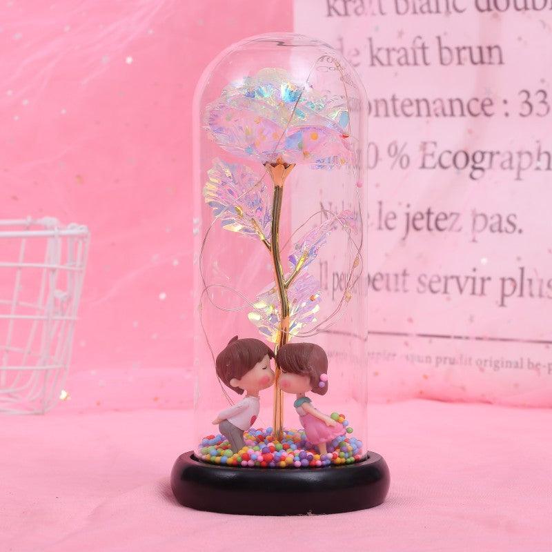 Enchanted Forever Rose Flower in Glass LED Light Christmas Decoration - Nioor