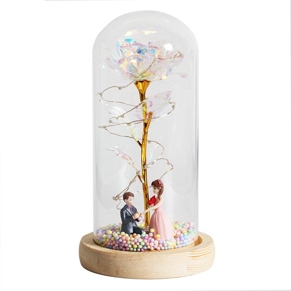 Enchanted Forever Rose Flower in Glass LED Light Christmas Decoration - Nioor