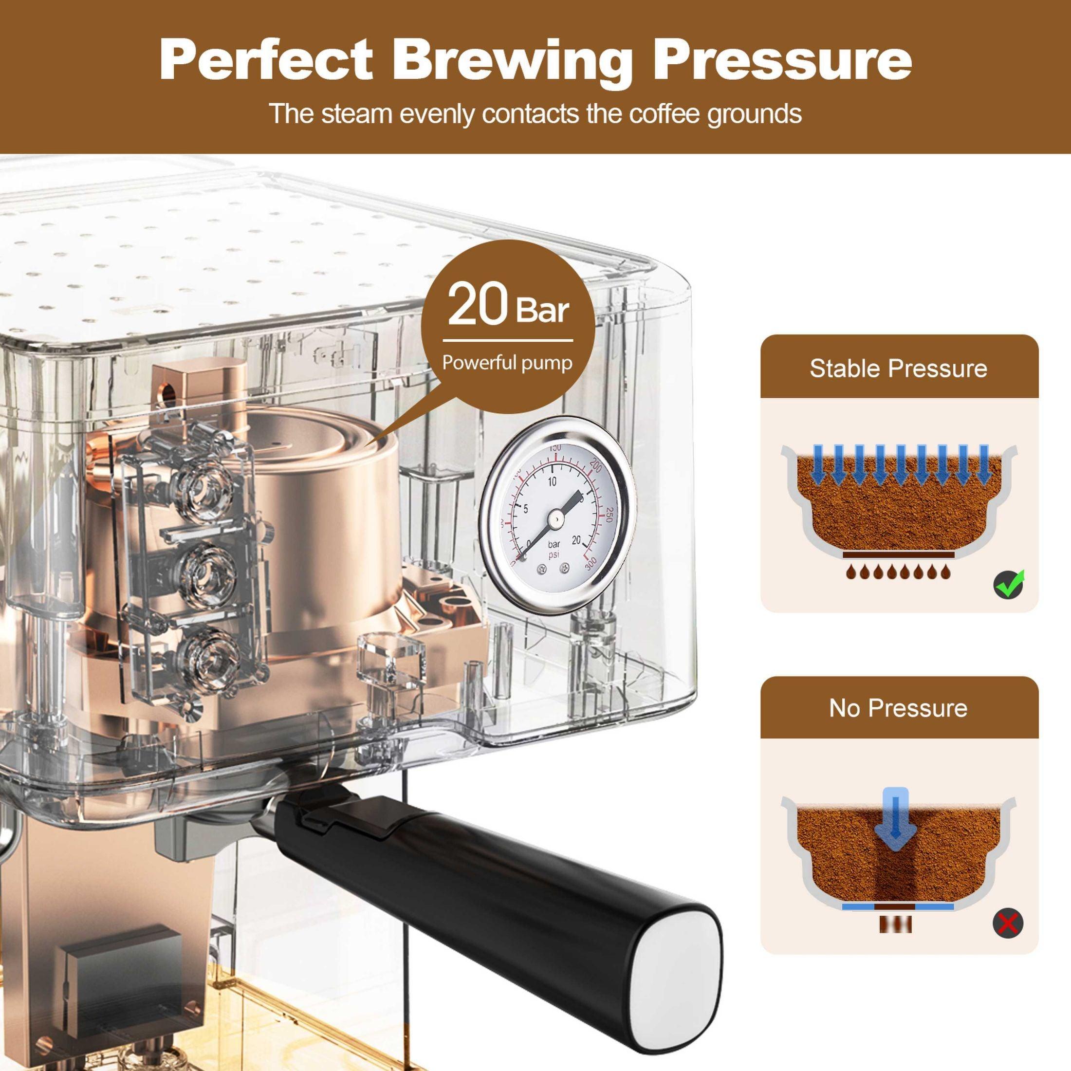 Espresso Machine 20 Bar Pressure Cappuccino Latte Maker Coffee Machine With ESE POD Filter&Milk Frother Steam Wand&thermometer, 1.5L Water Tank, Stainless Steel Espresso Ban On Amazon - Nioor