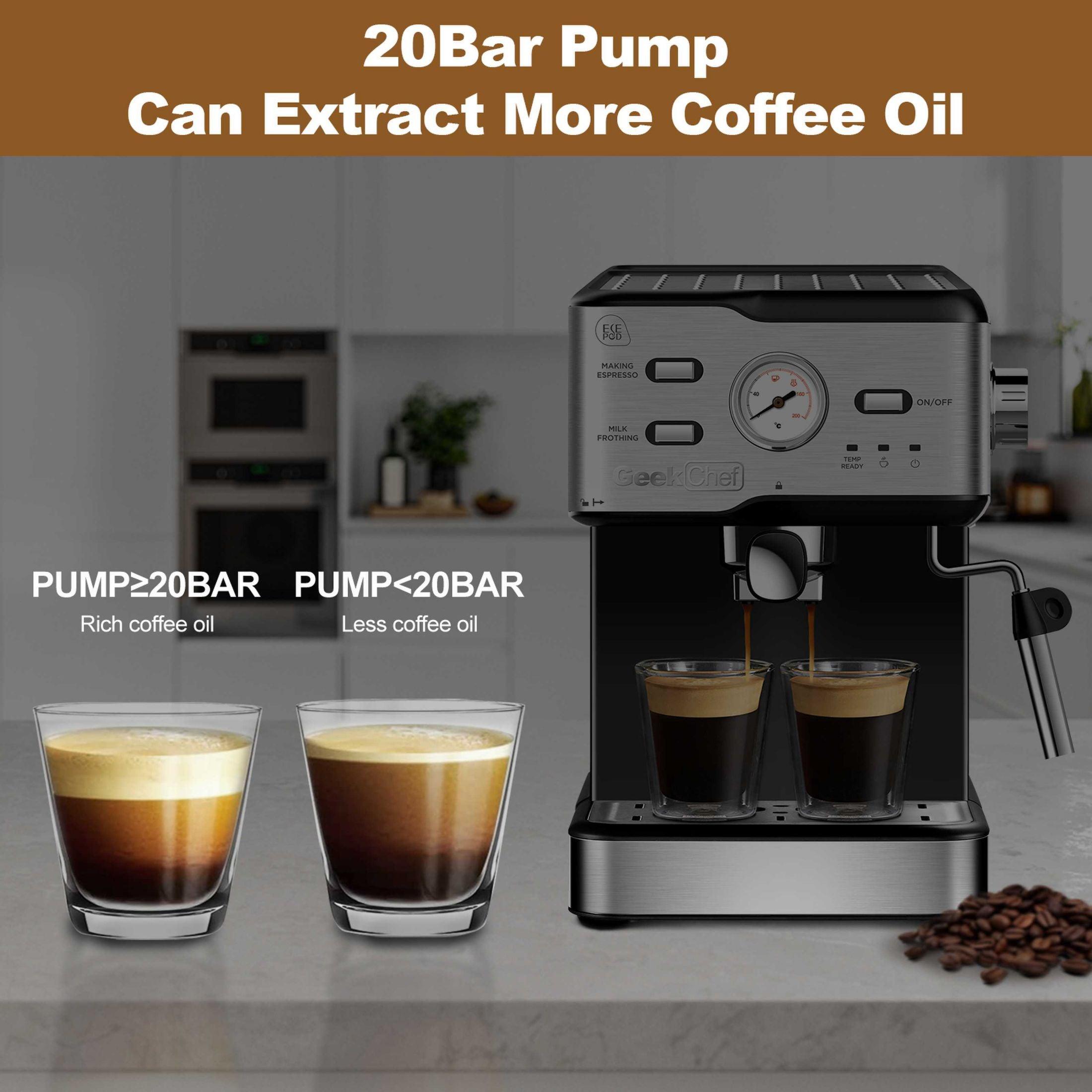 Espresso Machine 20 Bar Pressure Cappuccino Latte Maker Coffee Machine With ESE POD Filter&Milk Frother Steam Wand&thermometer, 1.5L Water Tank, Stainless Steel Espresso Ban On Amazon - Nioor