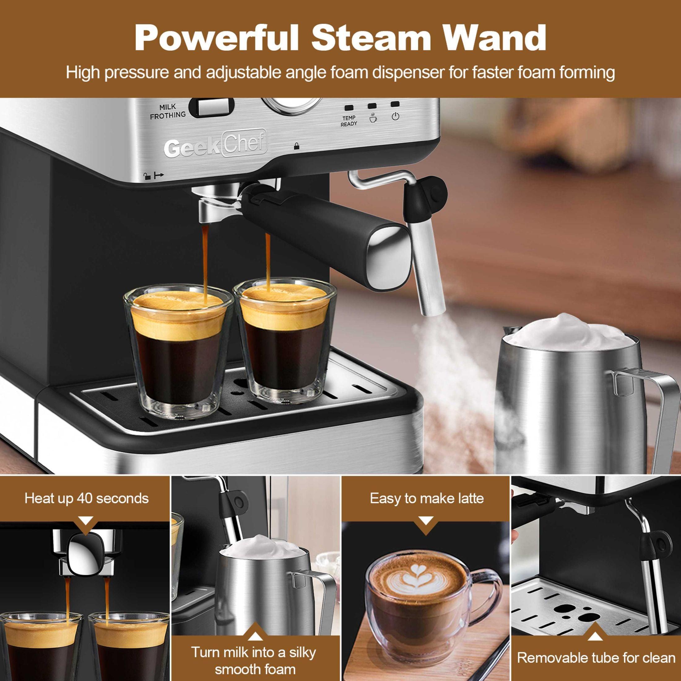 Espresso Machine 20 Bar Pressure Cappuccino Latte Maker Coffee Machine With ESE POD Filter&Milk Frother Steam Wand&thermometer, 1.5L Water Tank, Stainless Steel Espresso Ban On Amazon - Nioor