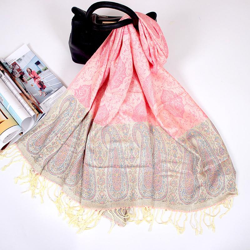 Ethnic Style Cashew Scarf Air Conditioning Talma Scarf Dual-use Jacquard Tassel - Nioor