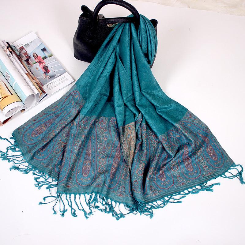 Ethnic Style Cashew Scarf Air Conditioning Talma Scarf Dual-use Jacquard Tassel - Nioor