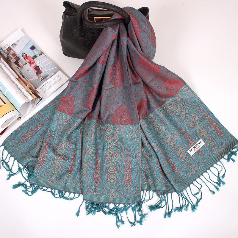 Ethnic Style Cashew Scarf Air Conditioning Talma Scarf Dual-use Jacquard Tassel - Nioor